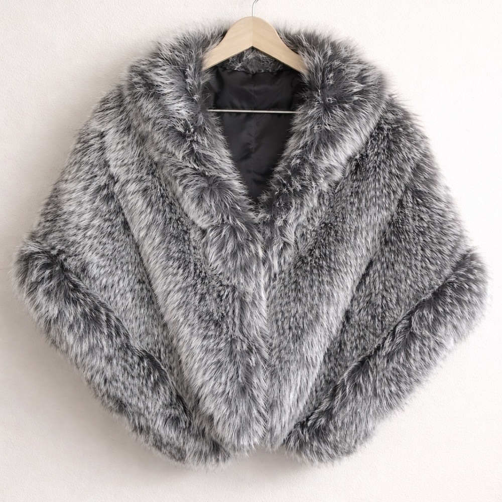 Gray Faux Fur Shawl Collar Coat - Women's Elegant Outerwear